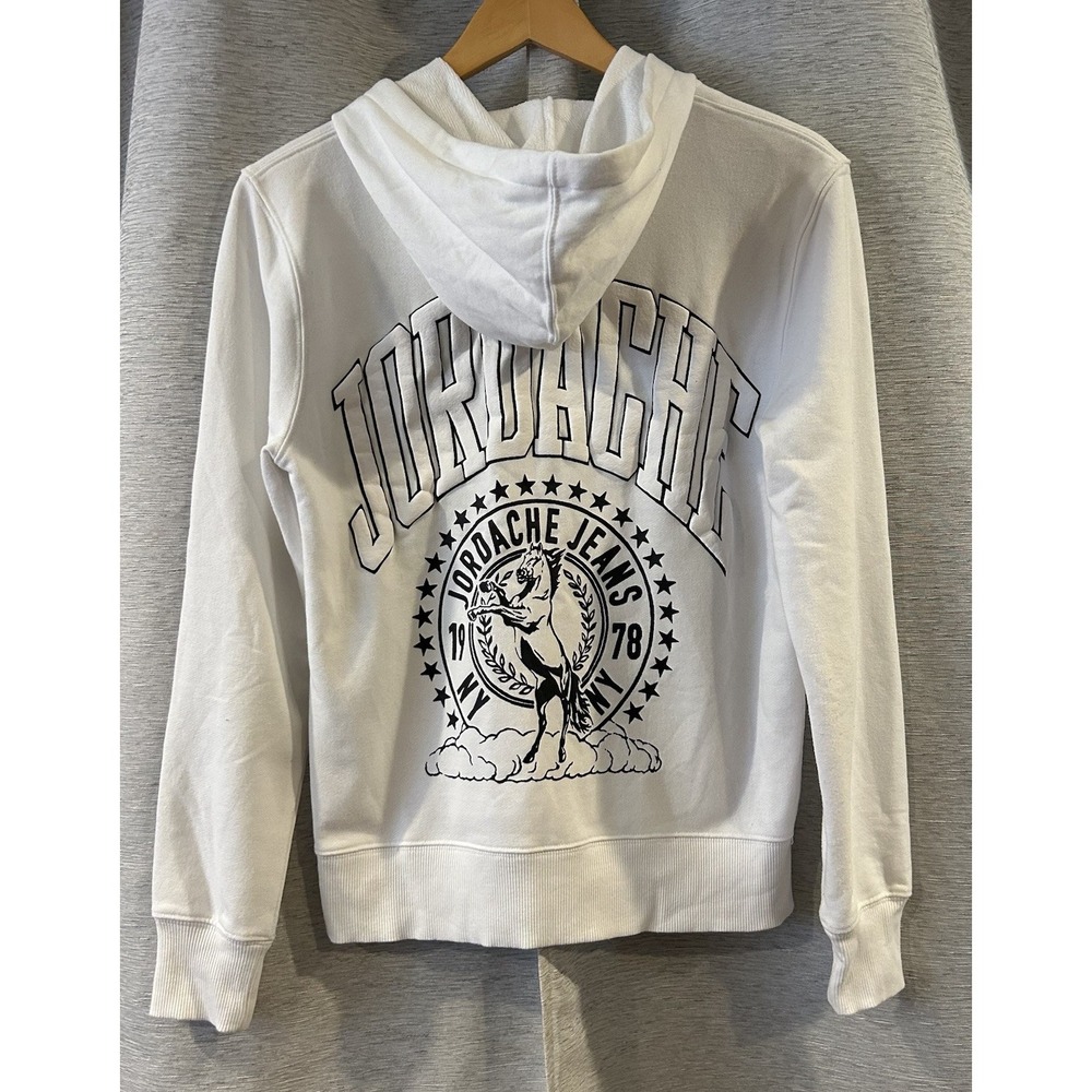 Jordache Vintage White Hooded‎ Jacket Full Zip 2 Sided Cotton Women's Y2K